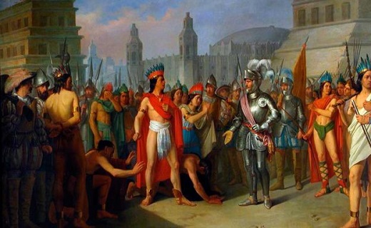 Cuauhtémoc, último emperador azteca, es apresado por Hernán Cortés el 13 de agosto de 1521, según el cuadro de Carlos María Esquivel (1830-1867). 